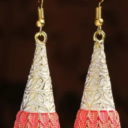 Oomph White Ivory Pink Meenakari Conical Jhumki Earrings-image-62