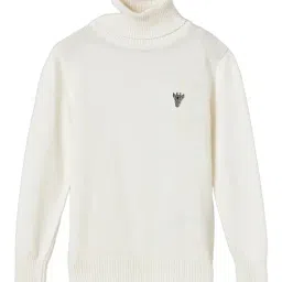BLUE GIRAFFE Boys White Cotton Solid High Neck Sweater-picture-32