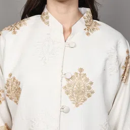 Exotic India Women Floral Woollen Longline Open Front Jacket with Embroidered image 4