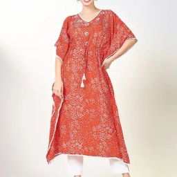 SHOWOFFFF Orange Cotton Printed Flared Sleeves Kurta-picture-28