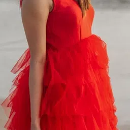 HOUSE OF JAMOTI Fairy Tale Women V-Neck Net Gown Dress image 4
