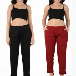 JAIPUR GLOBAL Women Pack Of 2 Mid-Rise Relaxed Cotton Trousers image 2