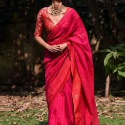 Suta Pink Cotton Woven Saree Without Blouse image 5