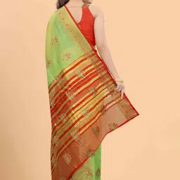 Silk Land Green & Red Woven Design Saree image 3