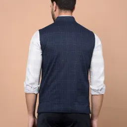Crimsoune Club Blue Regular Fit Checquered Waist Coat image 2