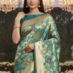 Anouk Floral Zari Silk Blend Banarasi Saree image 3