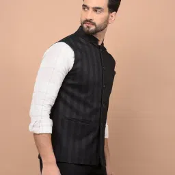 Crimsoune Club Black Regular Fit Striped Waist Coat image 3