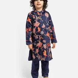 Piccolo Full Sleeves Floral Printed Kurta And Pajama - Navy Blue-picture-23