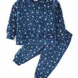 Babyhug Knitted Full Sleeves With T-Shirt & Lounge Pants Snow Flake Print - Navy Blue-picture-27