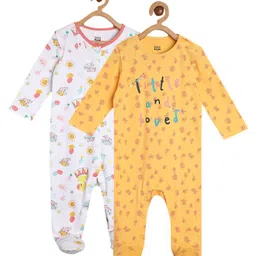 MINI KLUB Pack Of 2 Full Sleeves Smiley & Typography Printed Rompers - Multi Colour-picture-13