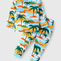 Babyhug Cotton Knit Full Sleeves Night Suit with Tropical Theme Print - Multicolor-picture-19