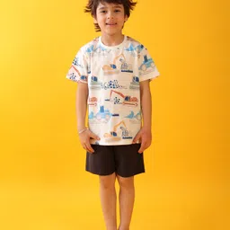 Anthrilo Cotton Knit Half Sleeves Vehicles Printed Tee & Shorts Set - White & Navy-picture-39