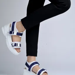 Shoetopia Solid Buckle Closure Sandals - Navy Blue-picture-25