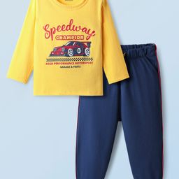 Honeyhap 100% Premium Cotton Full Sleeves Night Suit With Bio Finish - Snapdragon & Navy Peony-picture-8