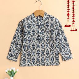 The Magic Wand Cotton Woven Full Sleeves Floral Printed Kurta - Blue-picture-27