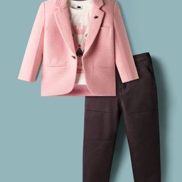 Dapper Dudes Full Sleeves Blazer With Dream Achiever Text Printed Tee & Pant Set - Pink-picture-30