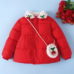 Mark & Mia Full Sleeves Padded Jacket With Cherry Applique & Sling Bag - Red image 1