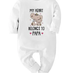 Zeezeezoo 100% Cotton Knit Family Theme Full Sleeves My Heart Belongs To Papa Text Printed Romper - White-picture-27