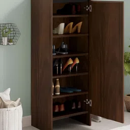 bluewud Mavis Brown Wooden Tall 6-Shelf Shoe Rack Storage File Cabinet-picture-2