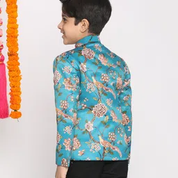 Vastramay Full Sleeves Floral Printed Jodhpuri Kurta - Blue image 3