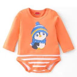 Babyhug Interlock Knit Full Sleeves Onesie With Penguin Printed Pack of 3 - Purple & Orange image 2