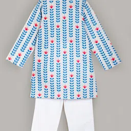 Hugsntugs Cotton Woven Full Sleeves Floral & Leaves Printed Kurta Pyjama Set - Blue image 3