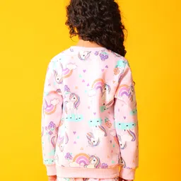 Anthrilo Fleece Knit Full Sleeves Unicorns & Hearts Printed Light WInter Sweatshirt - Pink image 3