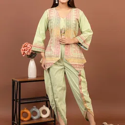 KIDAR Embroidered V-Neck Romantic Florals Top With Trousers & Jacket-image-15