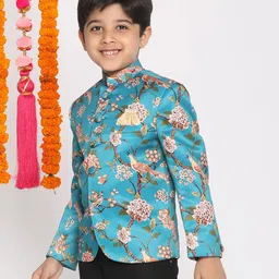 Vastramay Full Sleeves Floral Printed Jodhpuri Kurta - Blue image 4