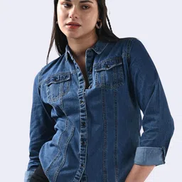 Kraus Jeans Women Washed Denim Jacket with Patchwork-picture-34