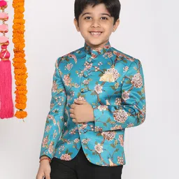 Vastramay Full Sleeves Floral Printed Jodhpuri Kurta - Blue image 5