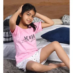 Funkrafts Half Sleeves Never Look Back Printed Night Suit - Pink & White image 5