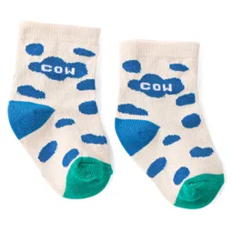 Cute Walk by Babyhug Knitted Anti-Bacterial Ankle Length Socks With Cow Design Pack of 3 - Green & Blue image 5