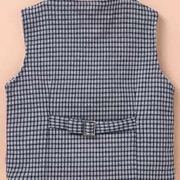 Robo Fry Lycra Knit Full Sleeves Checkered 3 Piece Party Suit with Bow & Hat - Navy Blue & White image 5