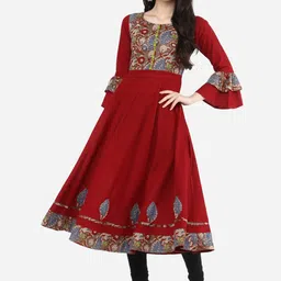 YASH GALLERY Women Maroon Printed A-Line Kurta image 1