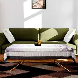 Kuber Industries Grey Floral Cotton 4-Seater Table Cover image 2