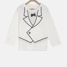 MINI KLUB Boys Off-White Printed Round Neck Pure Cotton T-shirt image 1