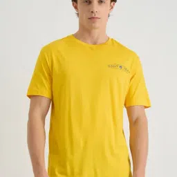 GANT Men Typography Printed Yellow Round Neck Cotton T-shirt-picture-41