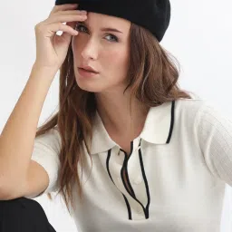 RAREISM Off White Cotton Solid Short Sleeves Sweater image 5