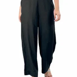 PATRORNA Black Loose Fit Mid Rise Palazzos-picture-10