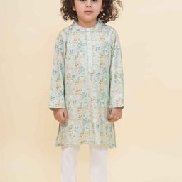 Sethukrishna Boys Floral Printed Mandarin Collar Straight Kurta With Pyjamas-picture-28