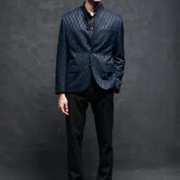 Rare Rabbit Navy Tailored Fit Jacquard Bandhgala image 5