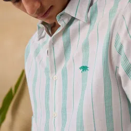 Andamen Green Cotton Regular Fit Striped Shirt image 5