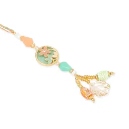 NVR Multicolor Beads Traditional Bhaiya Bhabhi Pair Rakhi Set with Roli Chawal Chandan & Mishri image 5