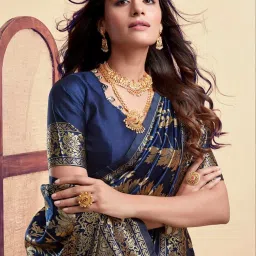 Satrani Navy Silk Woven Saree With Unstitched Blouse image 5