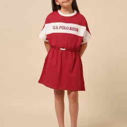 U.S. Polo Assn. Girls Red Cotton Embroidery Dress-image-71