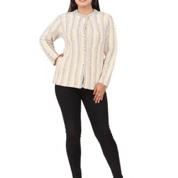 WOOL 4U Women Striped Woollen Cardigan-image-72