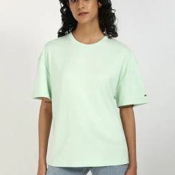 TOMMY HILFIGER Green Cotton Solid Short Sleeve T-Shirt-picture-11