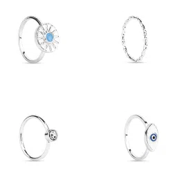 Accessorize London Women'S Silver Evil Eye Ring Pack Of 4 image 5