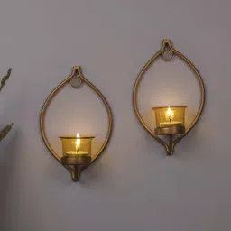 Homesake 'Birthday' Mustard & Golden Metal Wall Candle Holder With Tea Light Candle - Set of 2-picture-15
